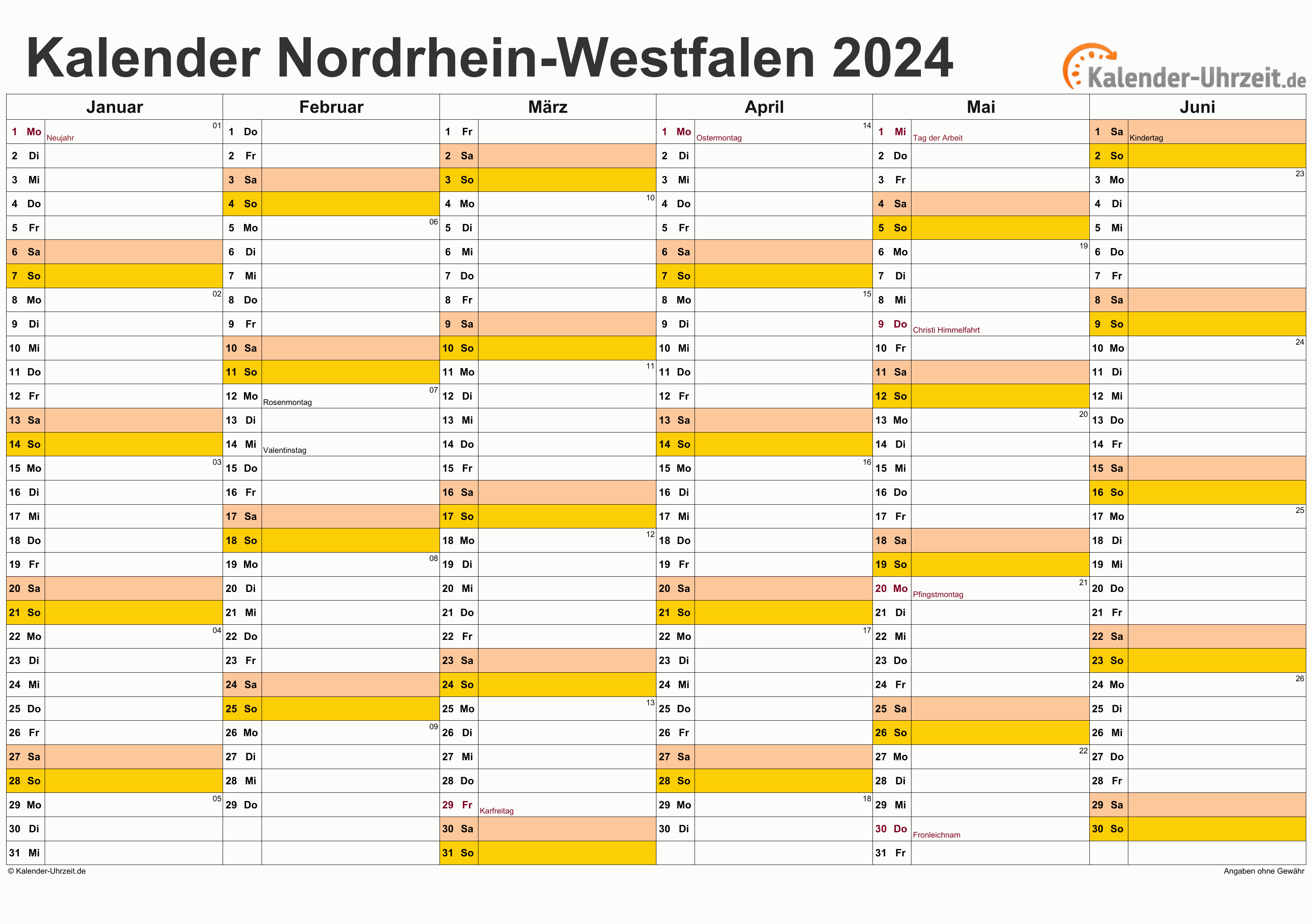 Feiertage 2024 NordrheinWestfalen + Kalender