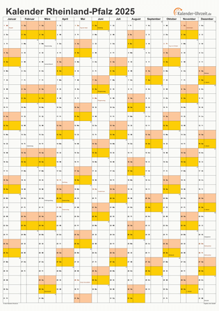 Rheinland-Pfalz Kalender 2025 - A4 hoch-einseitig Rheinland-Pfalz Kalender 2025 mit Feiertagen - hoch-einseitig