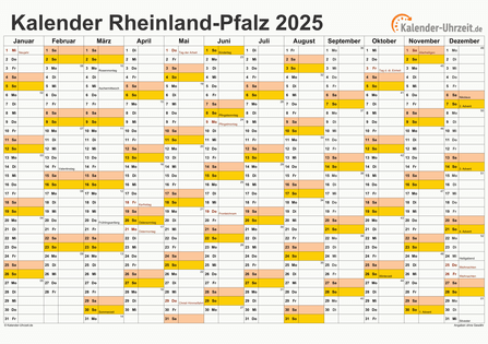 Rheinland-Pfalz Kalender 2025 - A4 quer-einseitig Rheinland-Pfalz Kalender 2025 mit Feiertagen - quer-einseitig