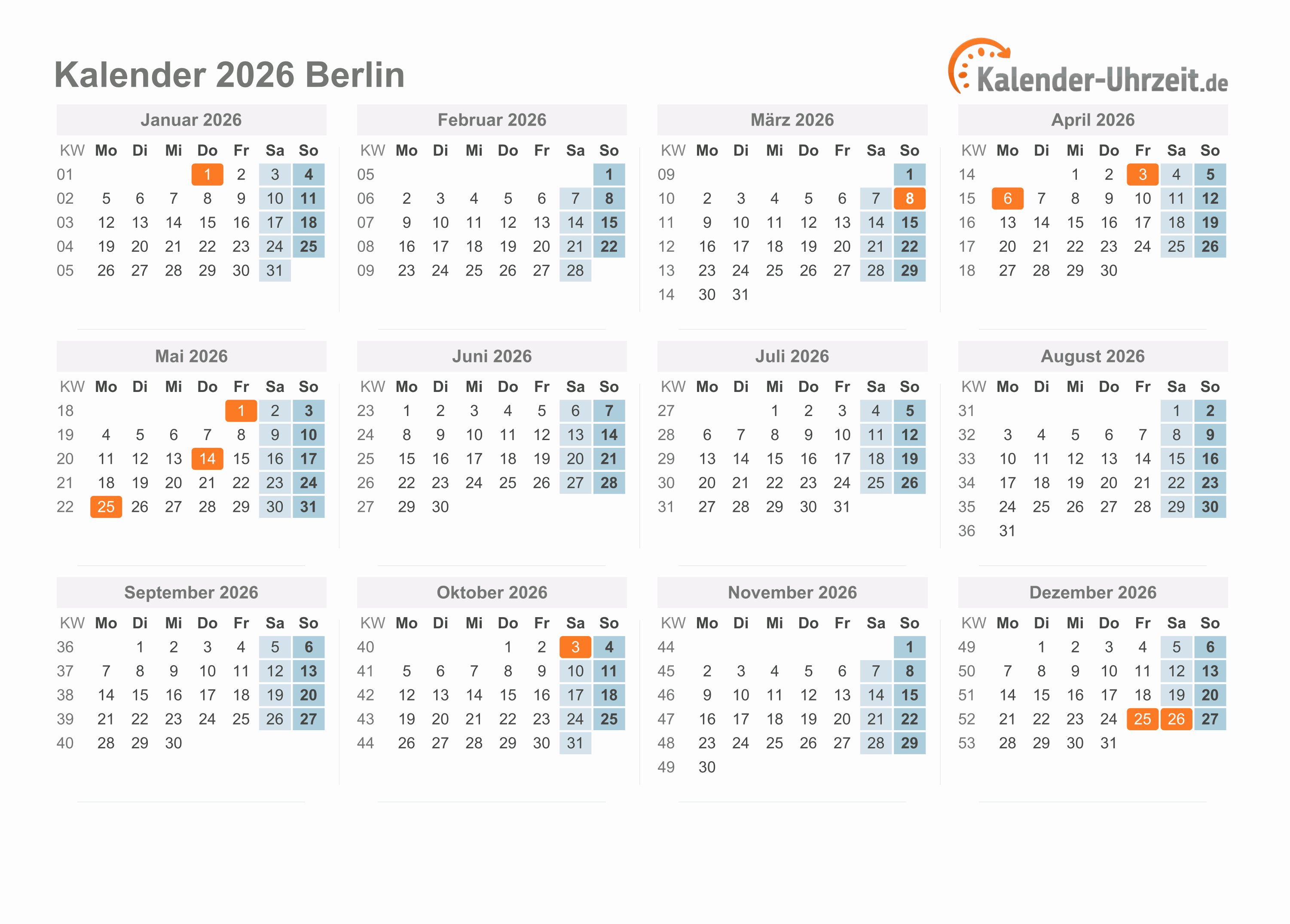 Feiertage 2026 Berlin Kalender