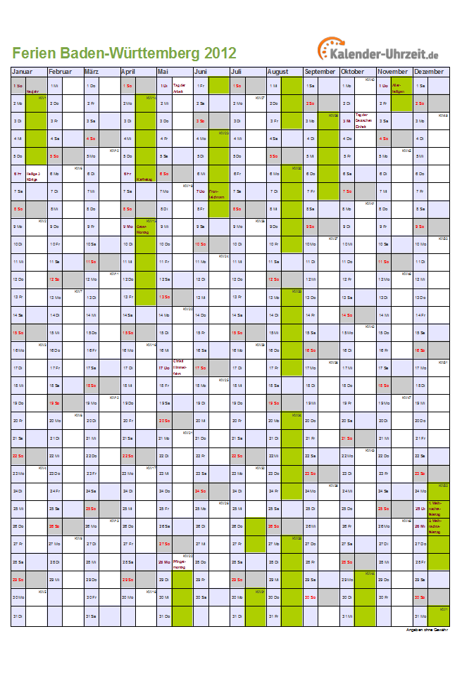 2012 württemberg kalender baden Kalender 2021