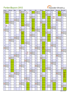 Ferienkalender 2012 für Bayern - A4 hoch-einseitig