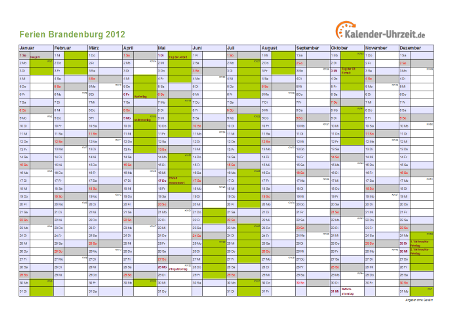 Ferienkalender 2012 für Brandenburg - A4 quer-einseitig