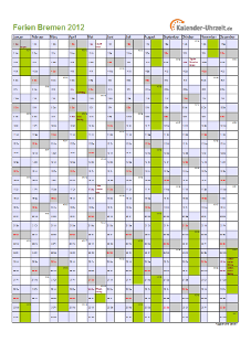 Ferienkalender 2012 für Bremen - A4 hoch-einseitig