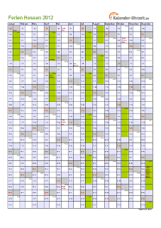 Ferienkalender 2012 für Hessen - A4 hoch-einseitig