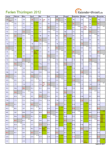 Ferienkalender 2012 für Thüringen - A4 hoch-einseitig