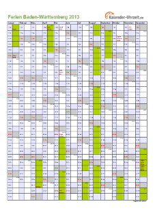 Ferienkalender 2013 für Baden-Württemberg - A4 hoch-einseitig