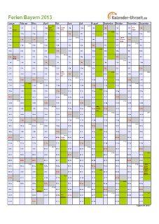 Ferien 2013 Bayern im Kalender - A4 hoch-einseitig Ferienkalender 2013 für Bayern - A4 hoch-einseitig