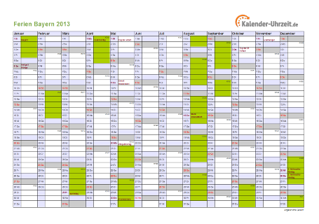 Ferien 2013 Bayern im Kalender - A4 quer-einseitig Ferienkalender 2013 für Bayern - A4 quer-einseitig