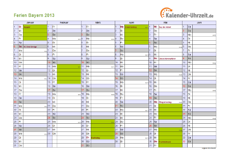 Ferienkalender 2013 für Bayern - A4 quer-zweiseitig