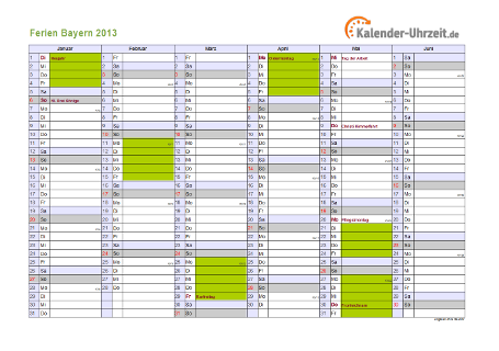 Ferien 2013 Bayern im Kalender - A4 quer-zweiseitig Ferienkalender 2013 für Bayern - A4 quer-zweiseitig