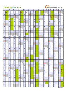 Ferien 2013 Berlin im Kalender - A4 hoch-einseitig Ferienkalender 2013 für Berlin - A4 hoch-einseitig