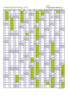 Ferienkalender 2013 für Brandenburg - A4 hoch-einseitig
