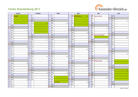 Ferienkalender 2013 für Brandenburg - A4 quer-zweiseitig