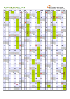 Ferienkalender 2013 für Hamburg - A4 hoch-einseitig