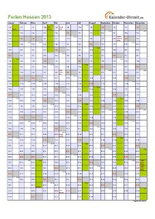 Ferienkalender 2013 für Hessen - A4 hoch-einseitig