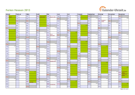 Ferienkalender 2013 für Hessen - A4 quer-einseitig