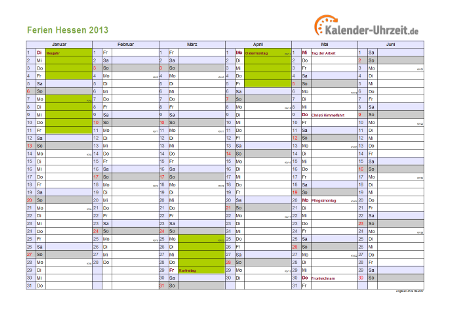 Ferienkalender 2013 für Hessen - A4 quer-zweiseitig