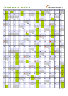 Ferien 2013 Niedersachsen im Kalender - A4 hoch-einseitig Ferienkalender 2013 für Niedersachsen - A4 hoch-einseitig