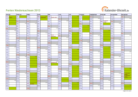 Ferienkalender 2013 für Niedersachsen - A4 quer-einseitig