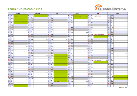 Ferienkalender 2013 für Niedersachsen - A4 quer-zweiseitig