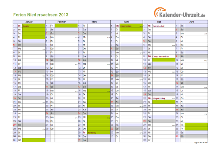 Ferien 2013 Niedersachsen im Kalender - A4 quer-zweiseitig Ferienkalender 2013 für Niedersachsen - A4 quer-zweiseitig