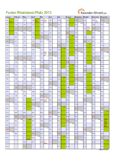 Ferienkalender 2013 für Rheinland-Pfalz - A4 hoch-einseitig