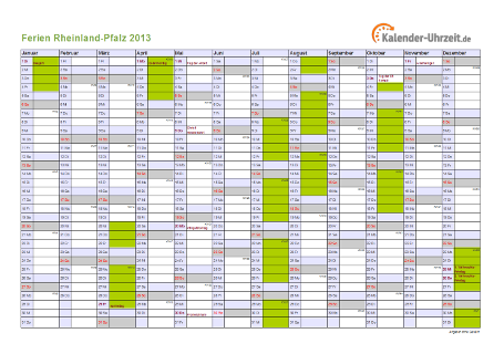 Ferienkalender 2013 für Rheinland-Pfalz - A4 quer-einseitig