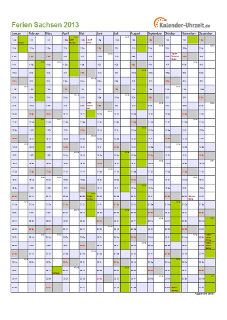 Ferien 2013 Sachsen im Kalender - A4 hoch-einseitig Ferienkalender 2013 für Sachsen - A4 hoch-einseitig