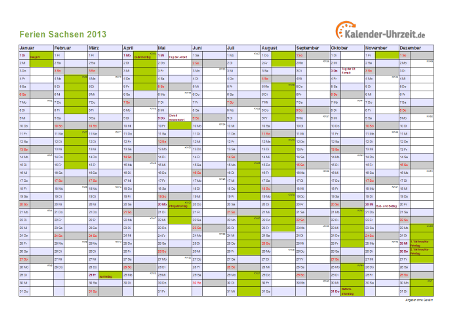 Ferienkalender 2013 für Sachsen - A4 quer-einseitig