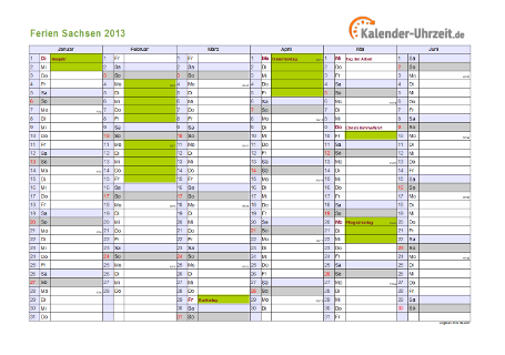 Ferien 2013 Sachsen im Kalender - A4 quer-zweiseitig Ferienkalender 2013 für Sachsen - A4 quer-zweiseitig