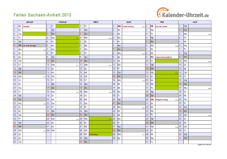 Ferienkalender 2013 für Sachsen-Anhalt - A4 quer-zweiseitig