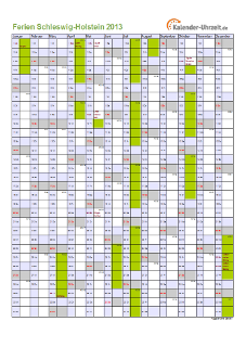 Ferienkalender 2013 für Schleswig-Holstein - A4 hoch-einseitig