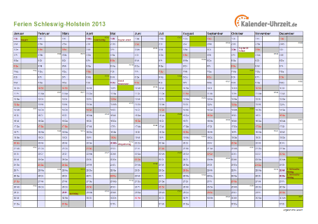 Ferienkalender 2013 für Schleswig-Holstein - A4 quer-einseitig