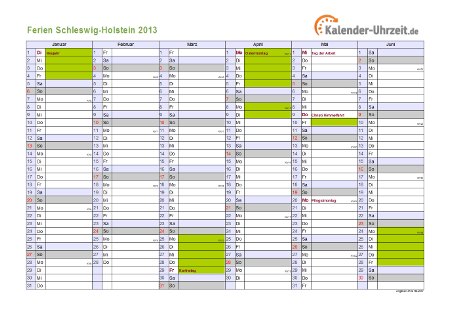 Ferienkalender 2013 für Schleswig-Holstein - A4 quer-zweiseitig