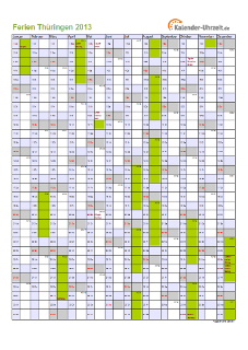 Ferien 2013 Thüringen im Kalender - A4 hoch-einseitig Ferienkalender 2013 für Thüringen - A4 hoch-einseitig