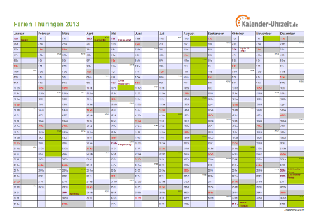 Ferienkalender 2013 für Thüringen - A4 quer-einseitig