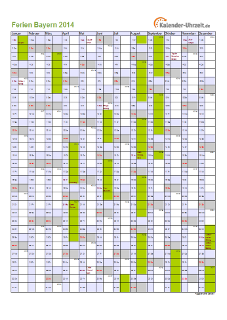 Ferienkalender 2014 für Bayern - A4 hoch-einseitig