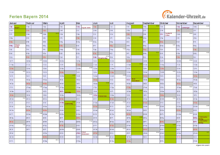 Ferienkalender 2014 für Bayern - A4 quer-einseitig