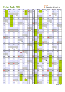 Ferienkalender 2014 für Berlin - A4 hoch-einseitig