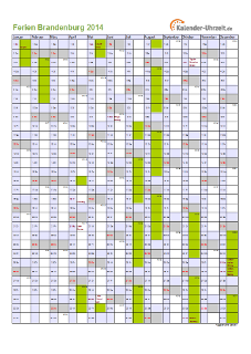 Ferien 2014 Brandenburg im Kalender - A4 hoch-einseitig Ferienkalender 2014 für Brandenburg - A4 hoch-einseitig