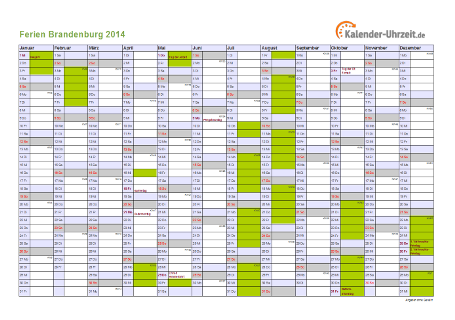 Ferienkalender 2014 für Brandenburg - A4 quer-einseitig