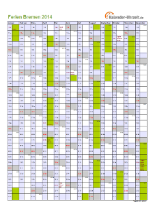 Ferien 2014 Bremen im Kalender - A4 hoch-einseitig Ferienkalender 2014 für Bremen - A4 hoch-einseitig