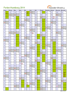 Ferienkalender 2014 für Hamburg - A4 hoch-einseitig