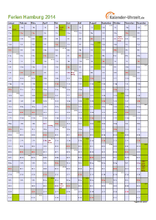 Ferien 2014 Hamburg im Kalender - A4 hoch-einseitig Ferienkalender 2014 für Hamburg - A4 hoch-einseitig