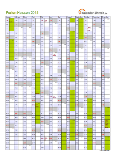 Ferienkalender 2014 für Hessen - A4 hoch-einseitig