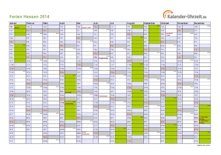 Ferienkalender 2014 für Hessen - A4 quer-einseitig