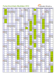 Ferienkalender 2014 für Nordrhein-Westfalen - A4 hoch-einseitig
