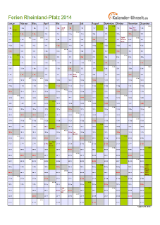 Ferienkalender 2014 für Rheinland-Pfalz - A4 hoch-einseitig
