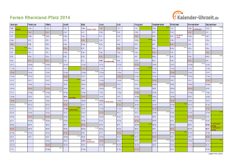 Ferienkalender 2014 für Rheinland-Pfalz - A4 quer-einseitig